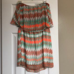 Geo print strapless dress
